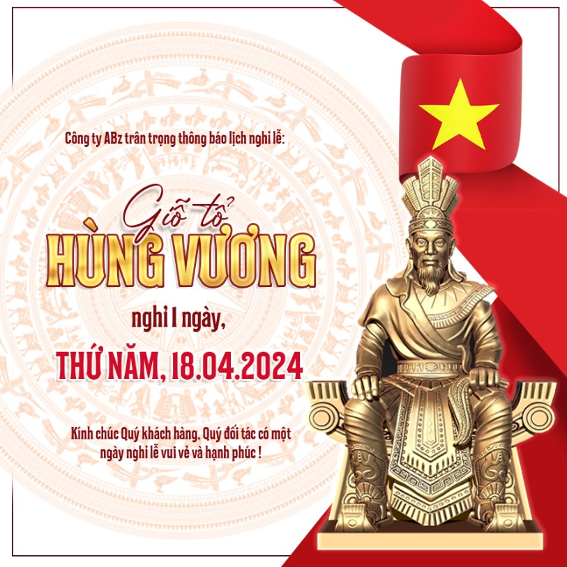 Holiday announcement poster for Hung Kings' Festival with a golden statue and traditional motifs poster banner media post, poster thông báo lịch nghỉ Giỗ tổ Hùng Vương
